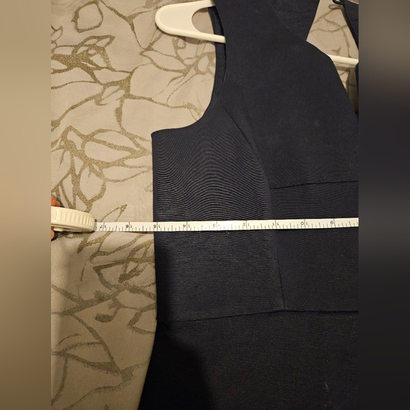 Halston Heritage Navy Split Neck Fit Flare Dress - Picture 6 of 12